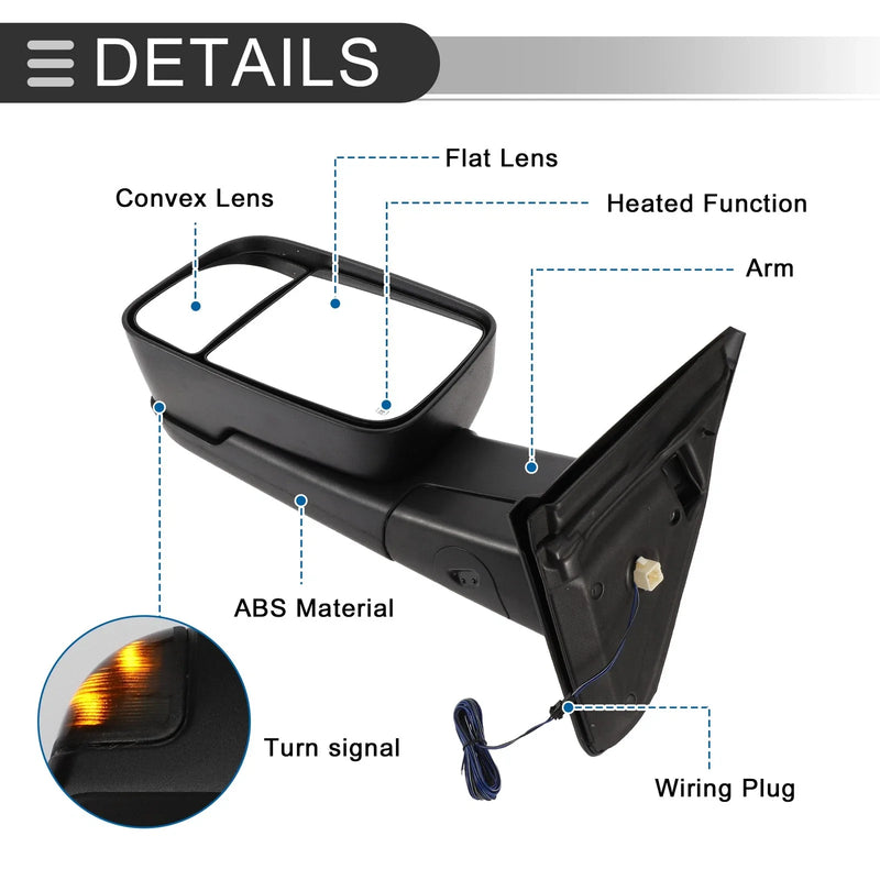 Tow Mirrors 1 x Dodge Ram 1500 Turn Signal Lights (2002-2008)
