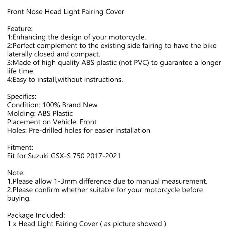 Suzuki GSX-S750 Headlight Fairing Cover (2017-2021)