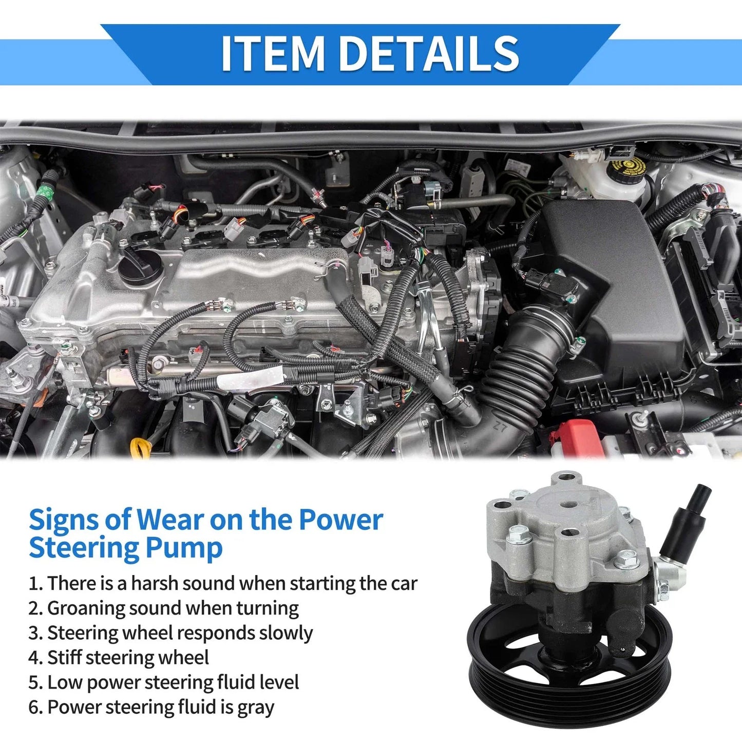 Power Steering Pump with Pulley for Toyota Sequoia Tundra (2001-2023)