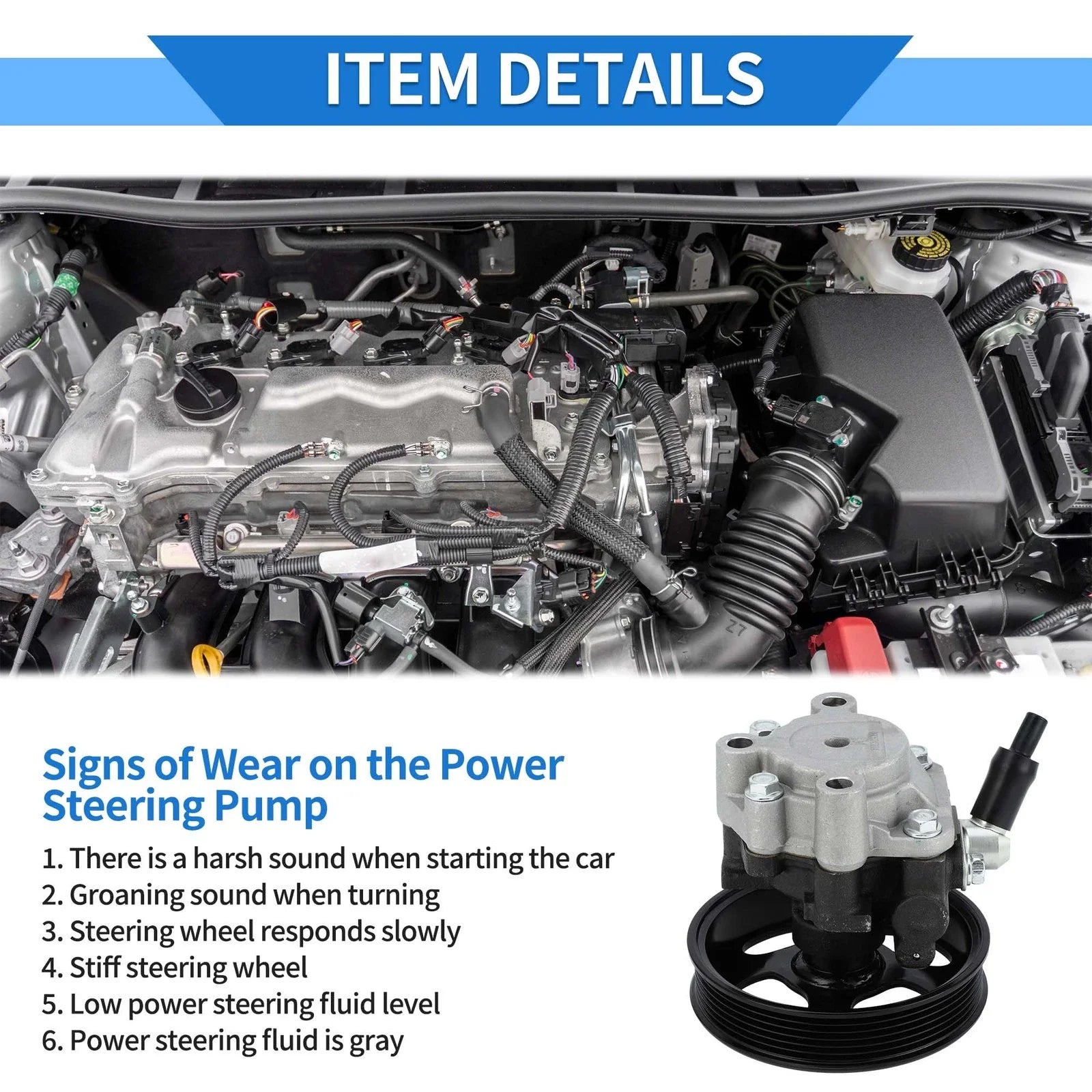 Power Steering Pump with Pulley for Toyota Sequoia Tundra (2001-2023)