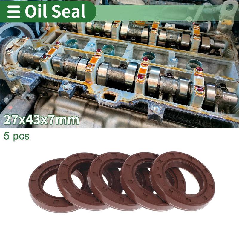 5 x Oil Seal Seal Ring Rotary Shaft Seal FKM Rubber 27x43x7mm Brown
