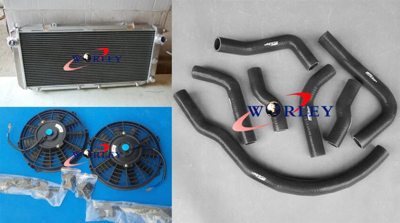 Toyota MR2 SW20 3SGTE Aluminum Radiator + Fans + Blue Hoses (1990-1997)