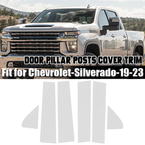 CHEVY Silverado GMC Sierra 1500 Silver Pillar Posts Window Trim 6X (2019-2024)