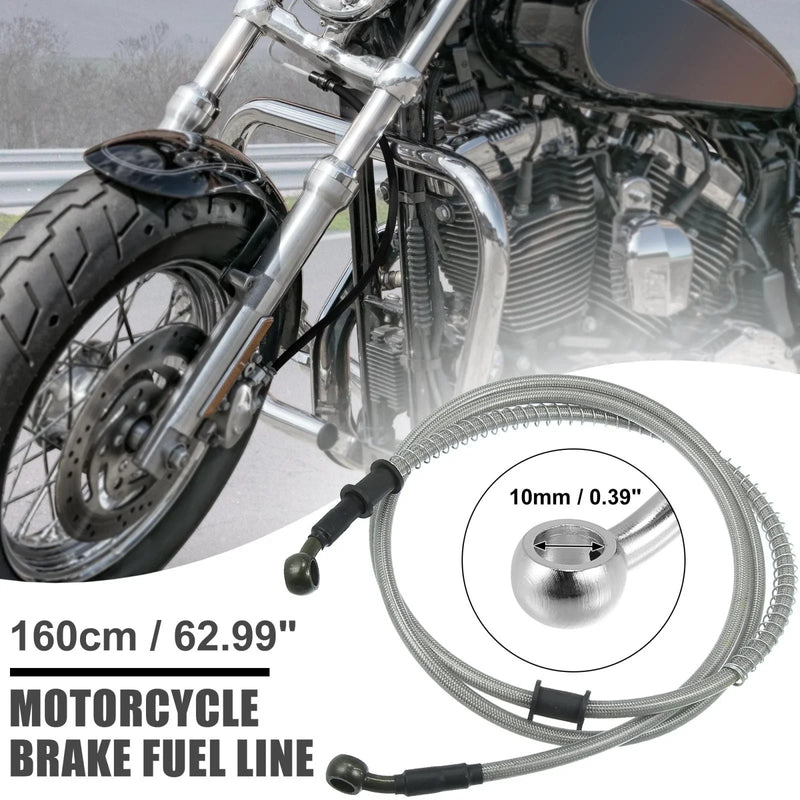 Motorcycle 160cm Braided Brake Clutch Oil Hose Silver Tone