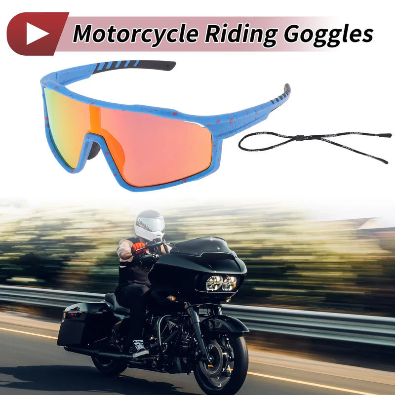 Set Motorcycle Riding Goggles Red Lens Blue Purple Red Frame UV400