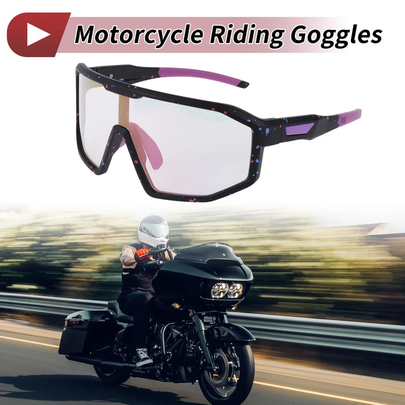 Motorcycle Riding Goggles Light Purple Black with Red and Blue Dots