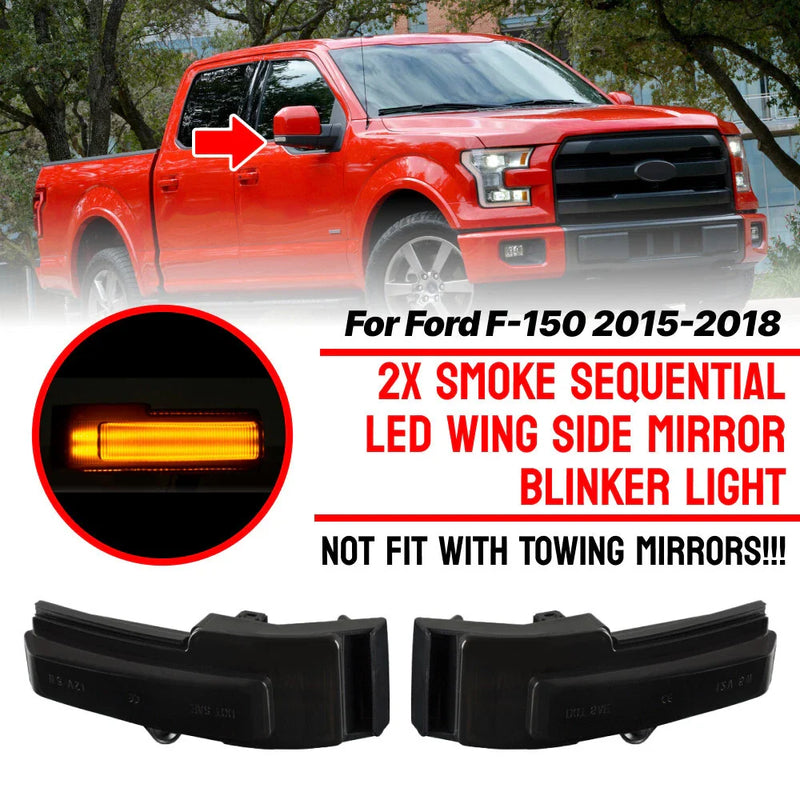 Ford F-150 Smoke Dynamic Side Wing Mirror Turn Signal Light Lamp (2015–2018)