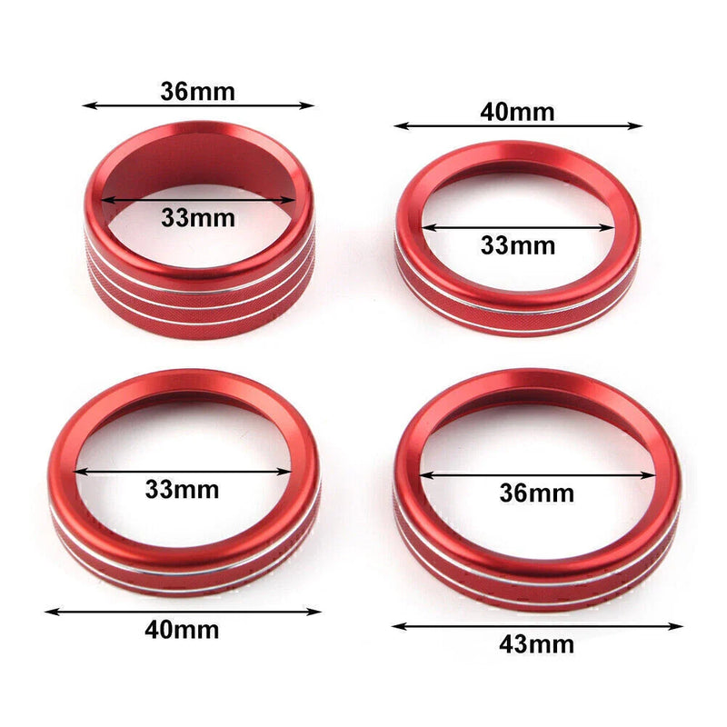 Jeep Wrangler 4 x Air Conditioner Switch Knob Ring Cover Trim RED (2018-2020)