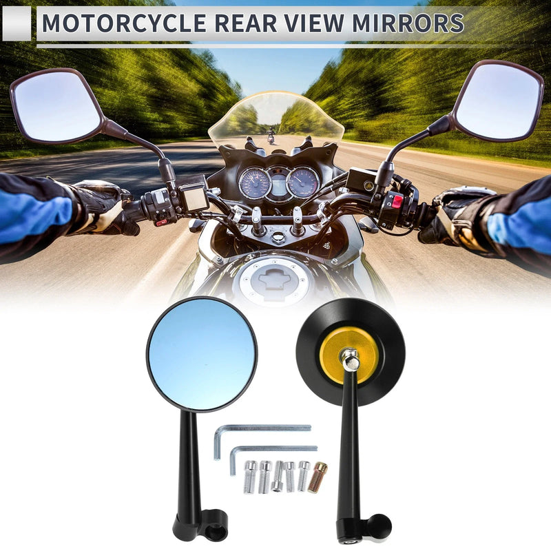 Motorcycle M8/M10 Rear View Mirrors Handlebar Gold Tone 1 Set