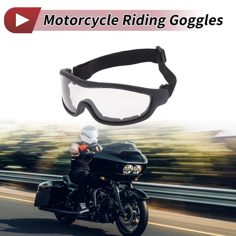 Motorcycle Riding Goggles Clear Lens Black Frame PC PU Cycling Sunglasses