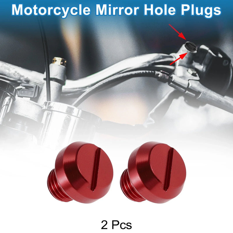 Motorcycle Left Hand M10x1.25 Motorcycle Mirror Hole Plugs Red Screws