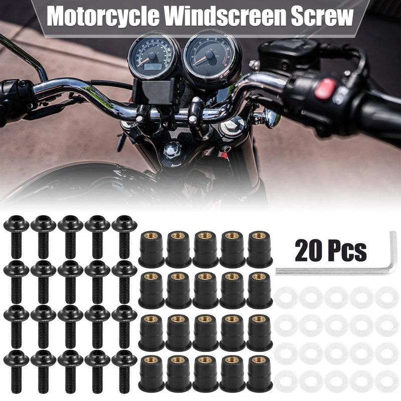 Motorcycle 20pcs M5 5mm Windscreen Screw Bolt Black