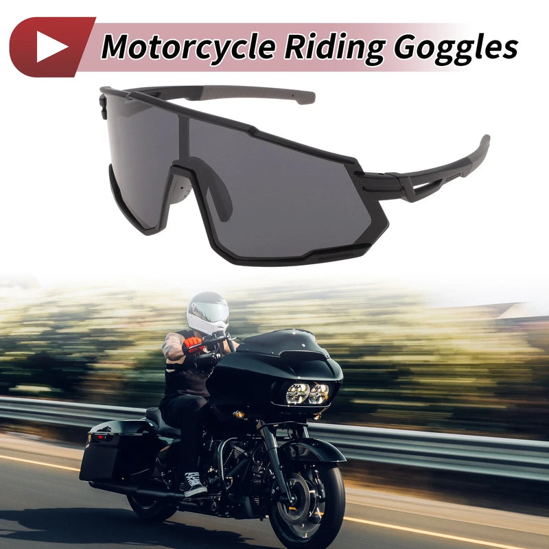 Motorcycle UV400 Black Lens Black Frame Cycling Sunglasses Riding Goggles