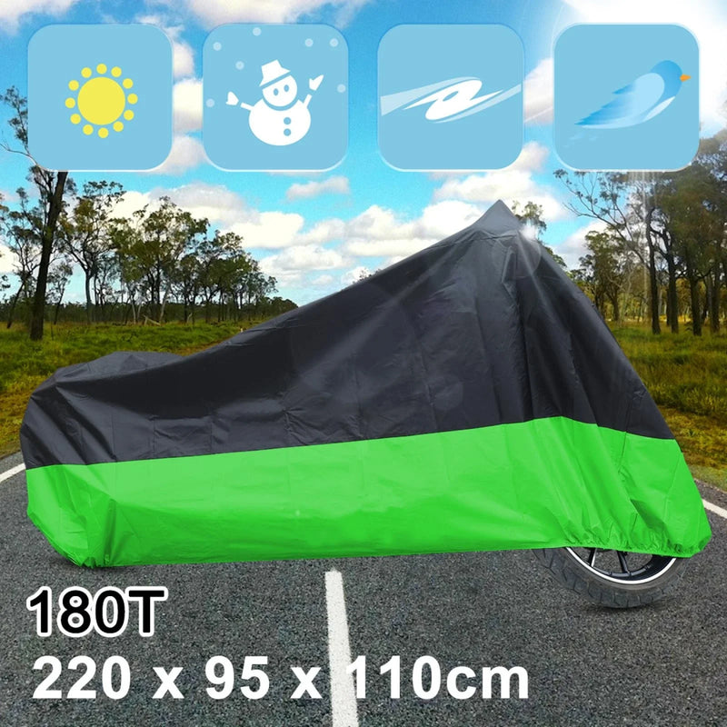 L 190T Rain Dust Motorbike Scooter Cover Black+Green Outdoor UV Rain Protector
