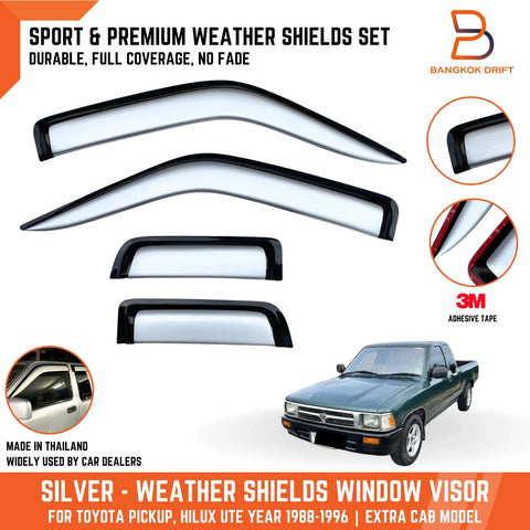 Toyota Hilux Ute 4 x Silver Visor Rain Guard Weather Shield (88-96)