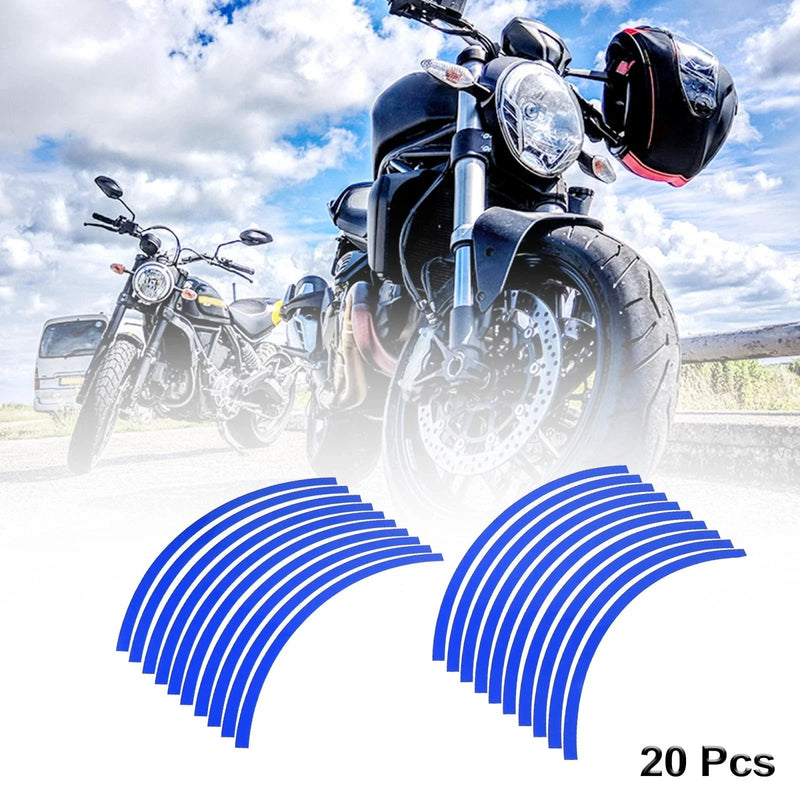 Motorcycle Car Bike Wheel Rim Sticker Reflective Strips Blue / 20pcs /