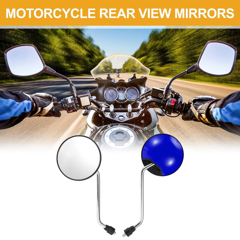 M8 Motorcycle - Silver Tone Blue Iron Plastic Handlebar Mirrors