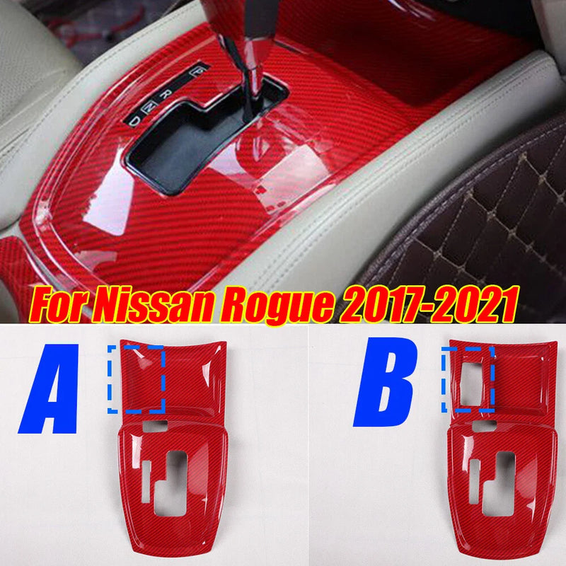 Nissan Rogue Red Carbon Fiber Gear Shift Panel Cover Trim Decor (2017–2021)