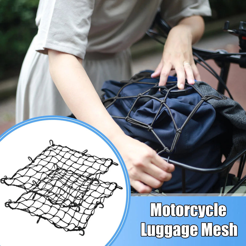2 x 50x50cm Motorcycle Cargo Net Thick Netting with 8 Hooks Black