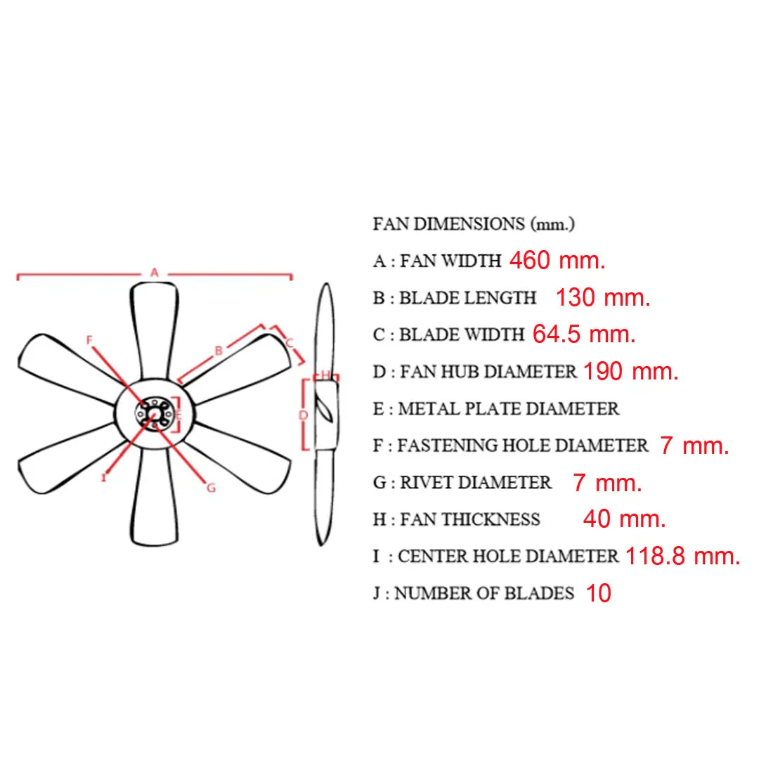 Engine Cooling Fan Blade for Toyota Hilux 6th Gen 1997-2005