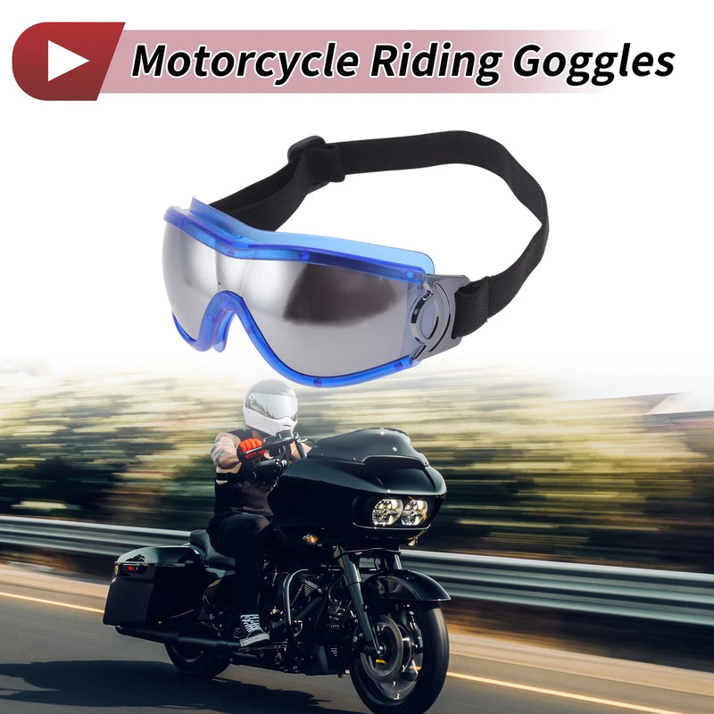 Motorcycle Goggles / One Size / Motorcycle Riding Sunglasses with Silver Tone Lens Blue Frame