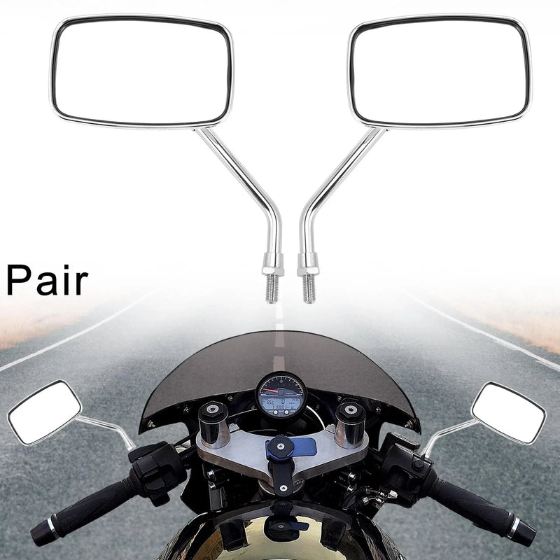 Motorcycle 1 Pair Universal Side Mirror Rearview Square Shape Silver Tone