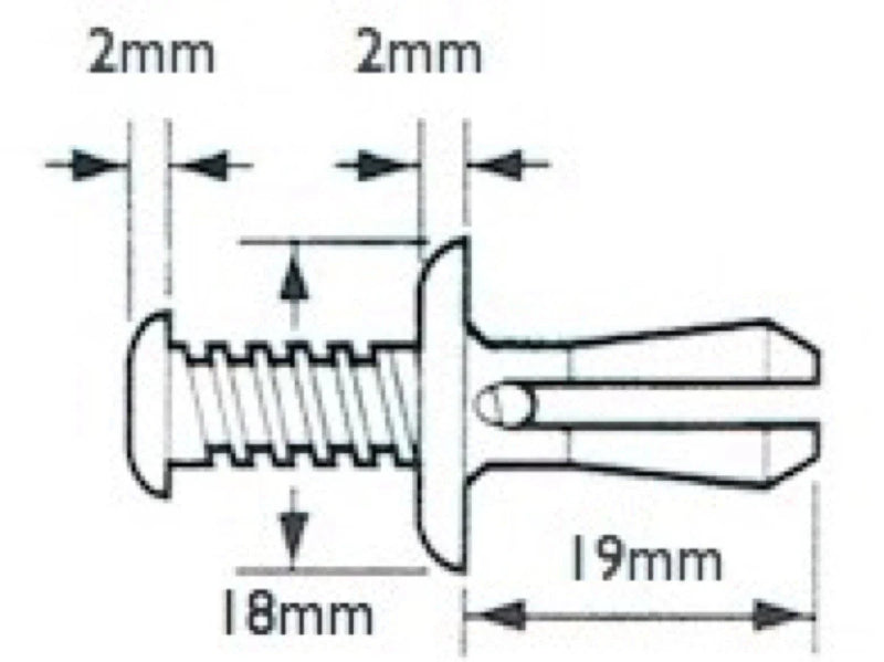 Fiat 10x / 8mm-9mm / Plastic Screw Rivet