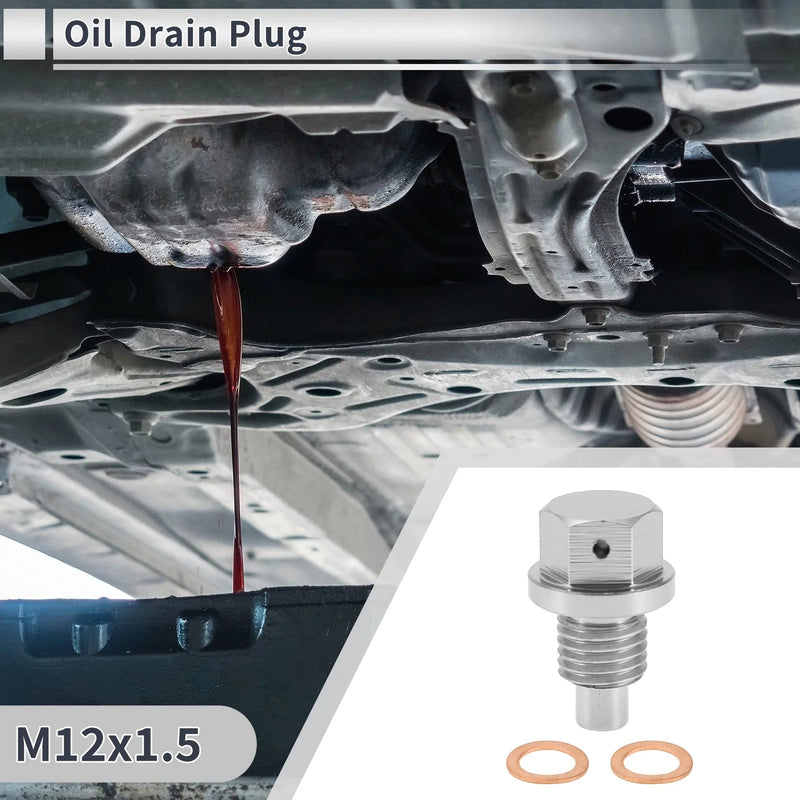 Car Motorcycle Silver Tone Set M12x1.5 Engine Oil Drain Plug W/ Gasket