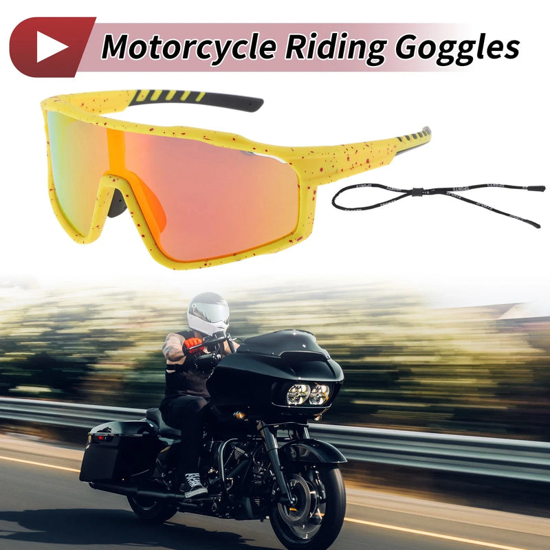 Motorcycle Riding Goggles Red Lens Yellow Frame UV400 Tri-Acetyl Cellulos