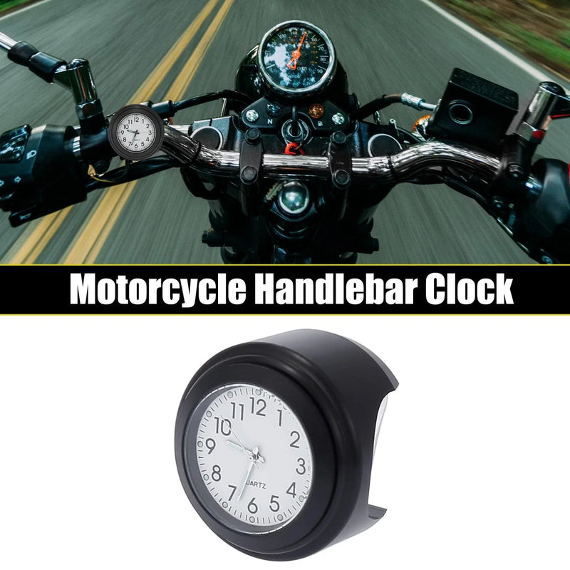 Motorcycle Black White Panel Handlebar Watch Clock Set 22-25mm 7/8" to 1"