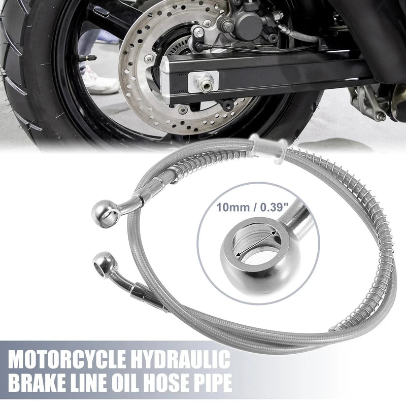 Make Model 39.37" 10mm Motorcycle Hydraulic Brake Line Oil Hose Stainless Steel Silver Tone