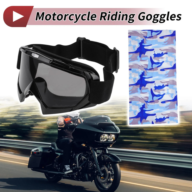 Set Motorcycle Riding Goggles Grey Lens Black Frame PC Cycling Sunglasses