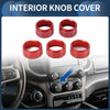 Dodge RAM 2018-2022 - 5 Pcs Red AC Media Volume Switch Knob Cover Ring
