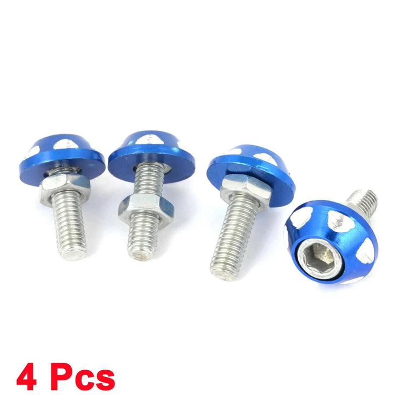 Car Bolts 4 x Silver Tone Blue Hex Head License Plate Bolts