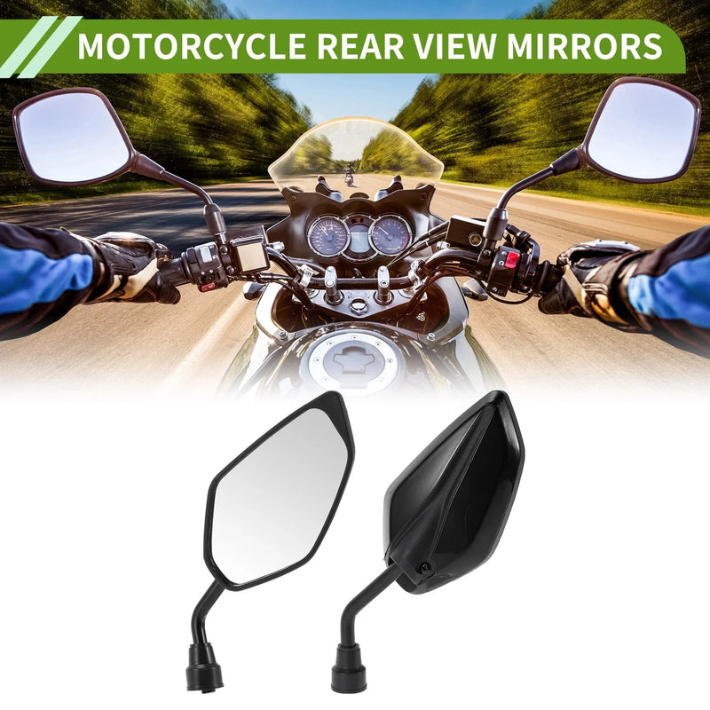 M10 Motorcycle Rear View Mirrors Leaf Shape Black Iron Plastic 1 Set