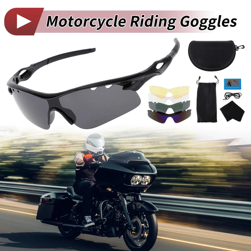 Motorcycle Goggles / 1 Pair / Motorcycle Dark Gray Lens Bright Black Frame Cycling Sunglasses