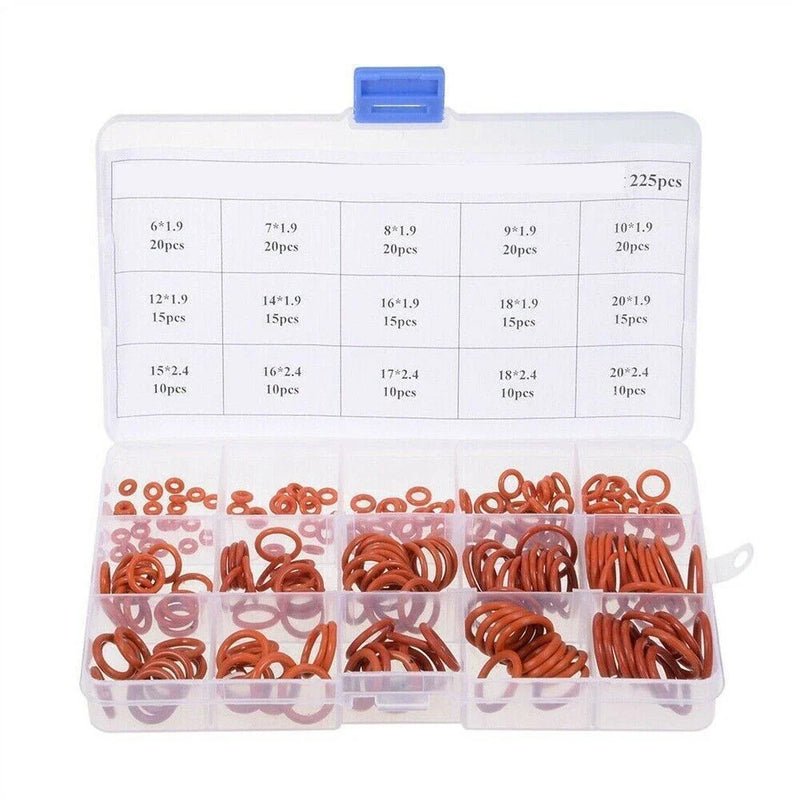 Flanges O Ring 225pcs Red Silicone Assortment