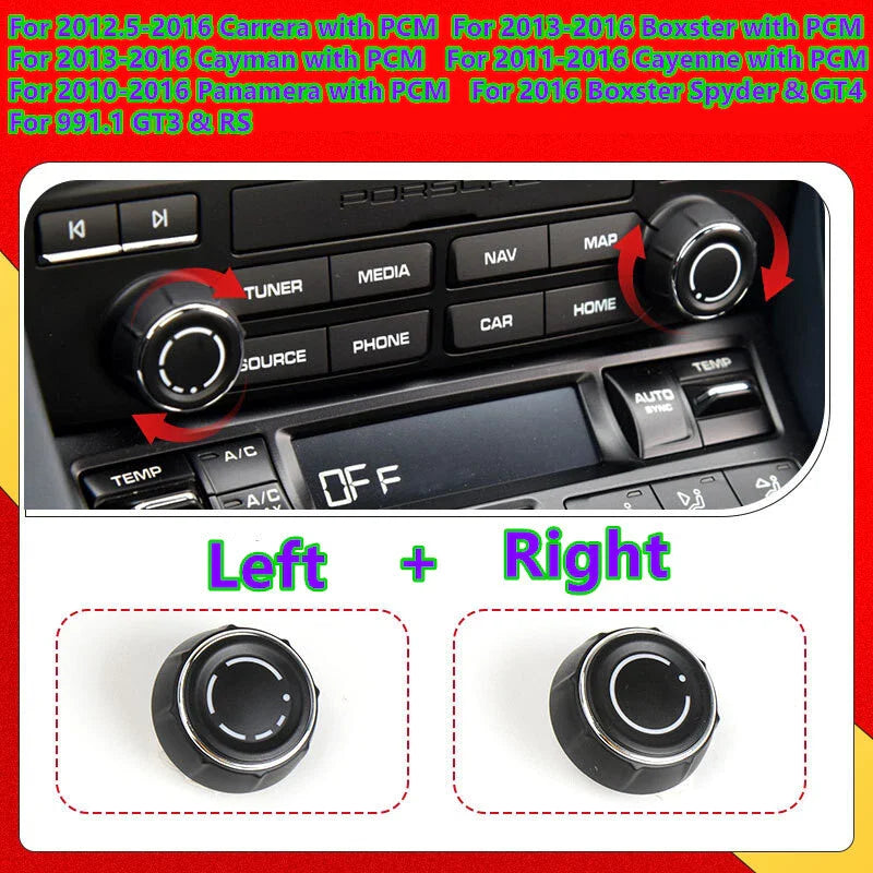 Porsche 981 / 991 Boxster / Cayman / Carrera / Cayenne / Panamera 2 x L+R Radio Knob