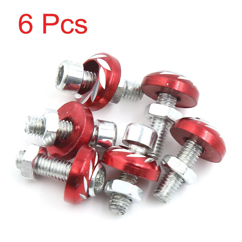 Motorcycle Car Bolts / 6 pcs / 6mm / Red License Plate Bolts Screws
