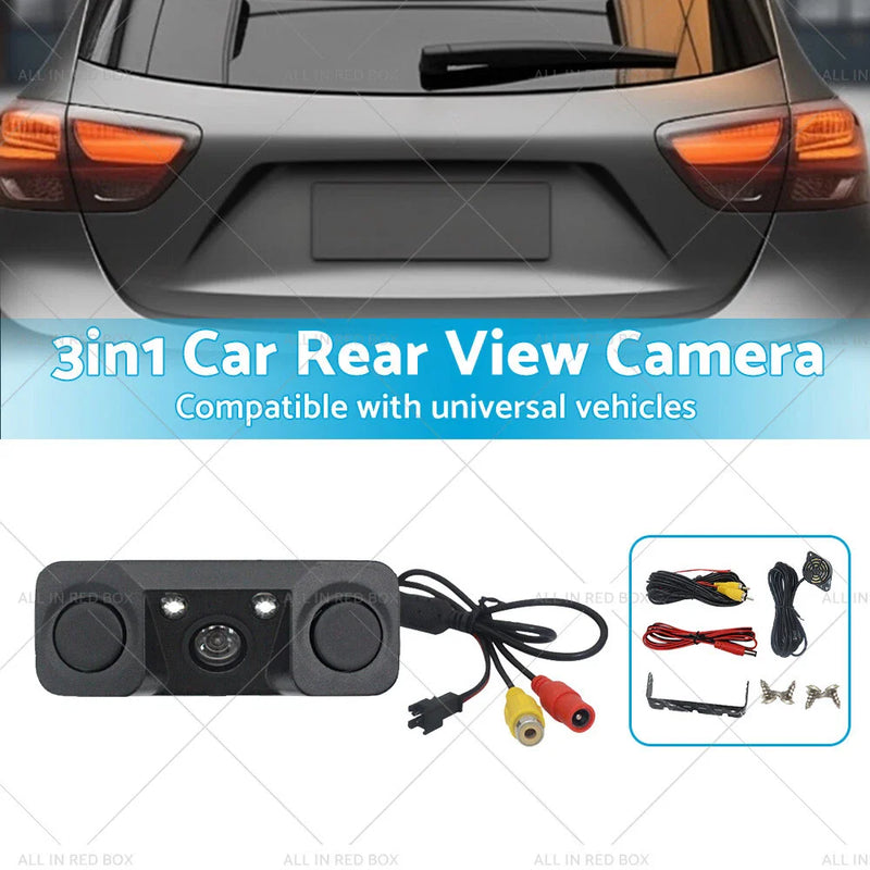 Universal Car 170° 3in1 Reverse Rear View Camera w/ Backup Radar