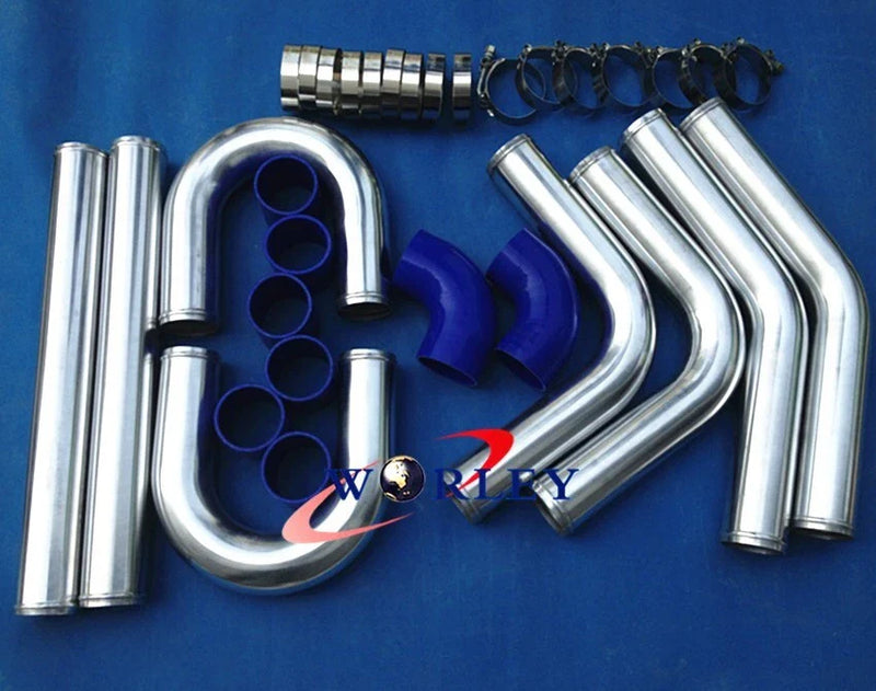 2" Aluminum Universal Intercooler Turbo Piping + Blue Hose Coupler + Clamp