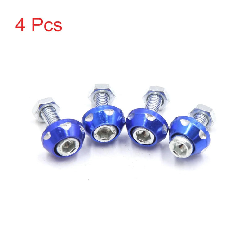 Car Motorcycle 4 Pcs Blue Aluminum Alloy License Plate Bolt Screw