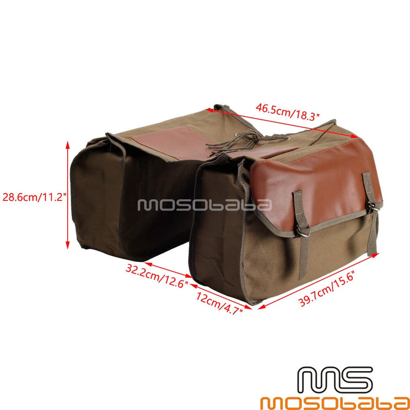 Motorcycle Bicycle Scooter Large Khaki Canvas Saddlebag Luggage Bags (N/A)