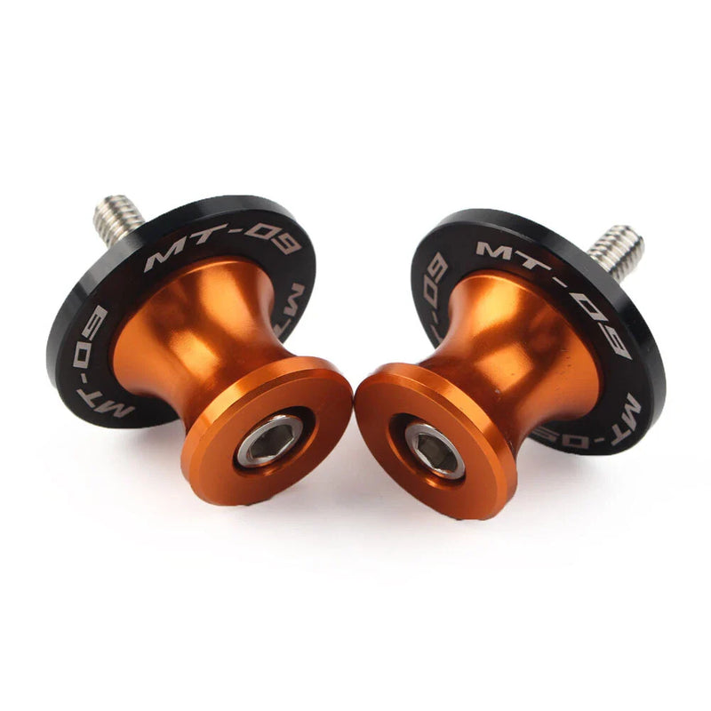 YAMAHA MT-09 FZ09 6MM Swingarm Spools Sliders (2) Orange (2013-2022)