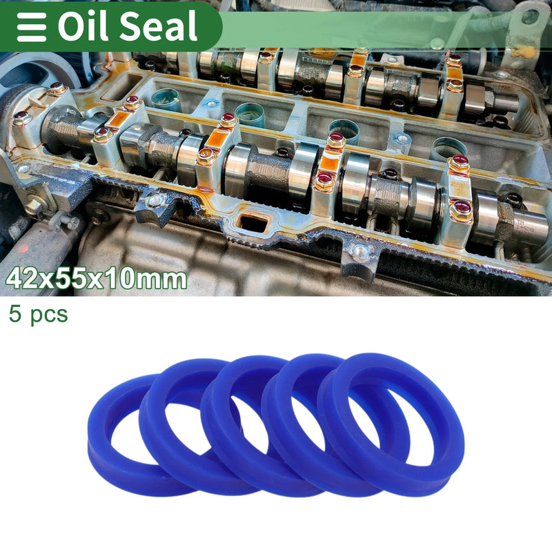 Car Oil Seal 42x55x10mm TPU Rotary Shaft Seal Blue 5 Pcs