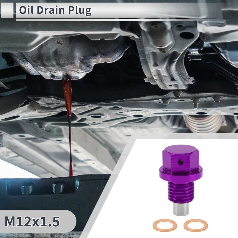 Car Motorcycle Boat Purple 1 Set M12x1.5 Engine Oil Drain Plug with Gasket