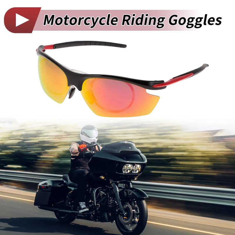 Goggles Motorcycle Riding Red Lens Black Red Frame Tri-acetel Cellulose