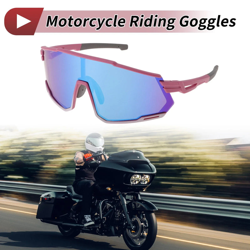Motorcycle Motorcycle Riding Goggles Blue Lens Purple White Frame UV400