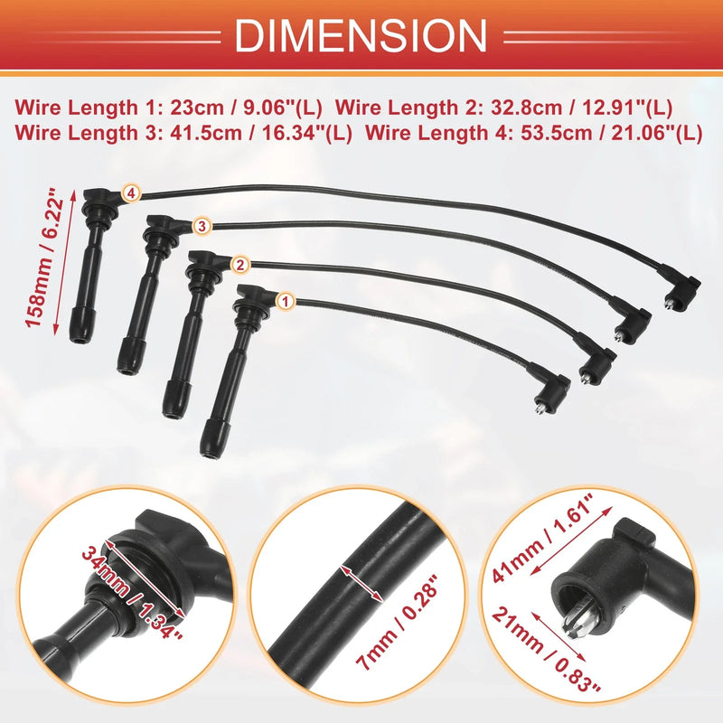 Hyundai Elantra 4 Pcs Spark Plug Wire Ignition Coil Cable (2001-2006)