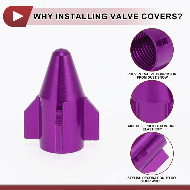 Car 4 x Purple Mini Rocket Style Tire Valve Stem Dust Covers
